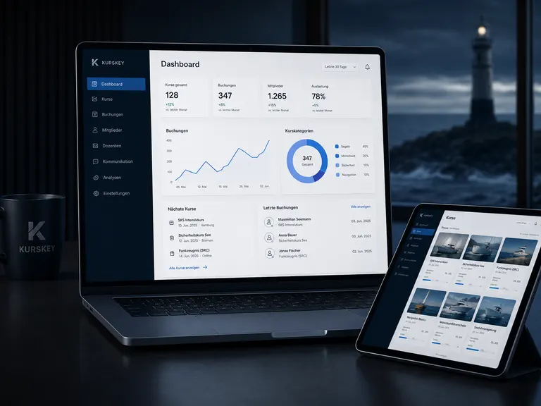 KursKey Dashboard für Kursplanung, Buchungen und Mitgliederverwaltung